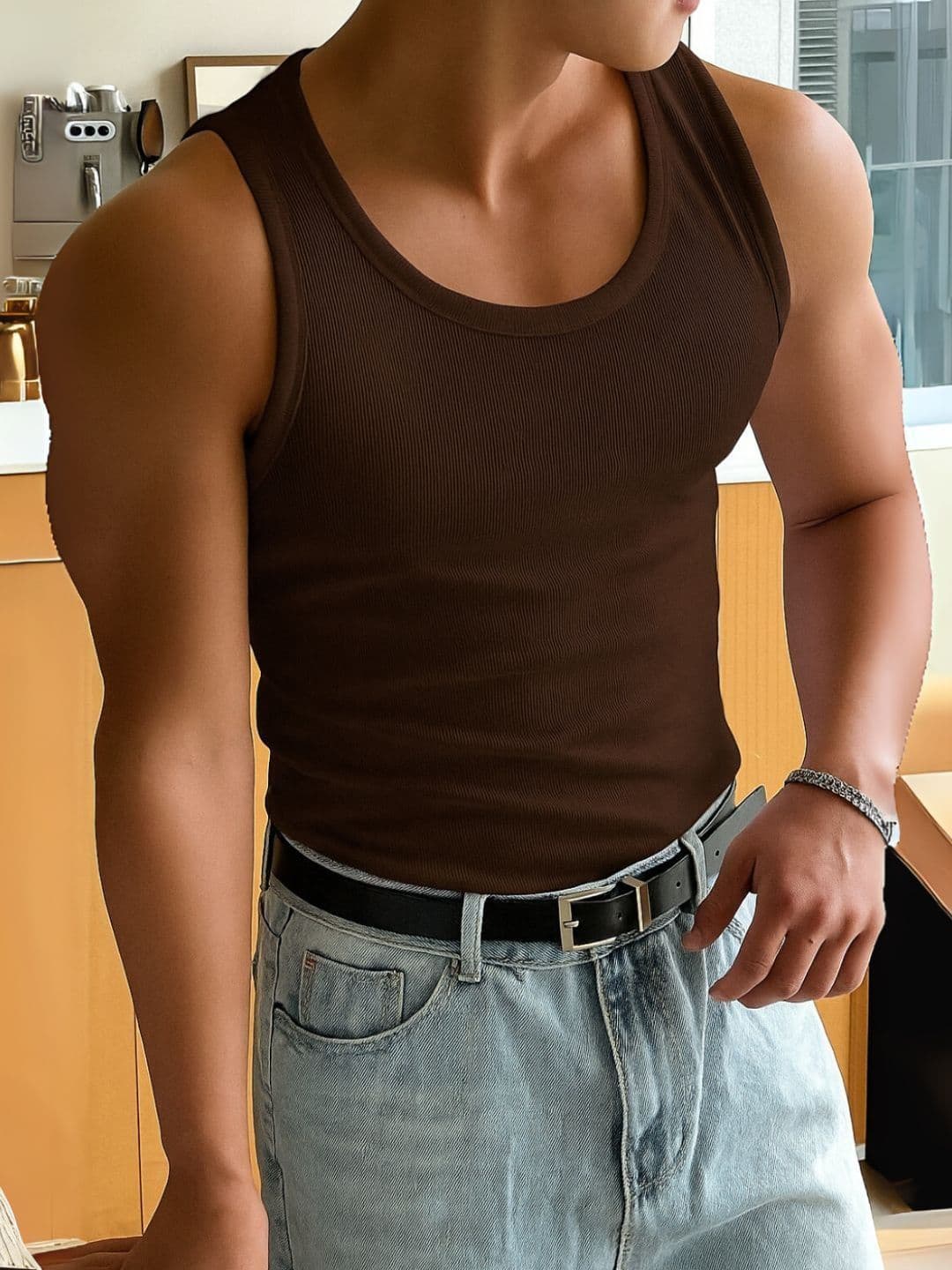 ROCKWELL Ribbed Cotton Breathable Active Fit Innerwear Gym Vests - view 1