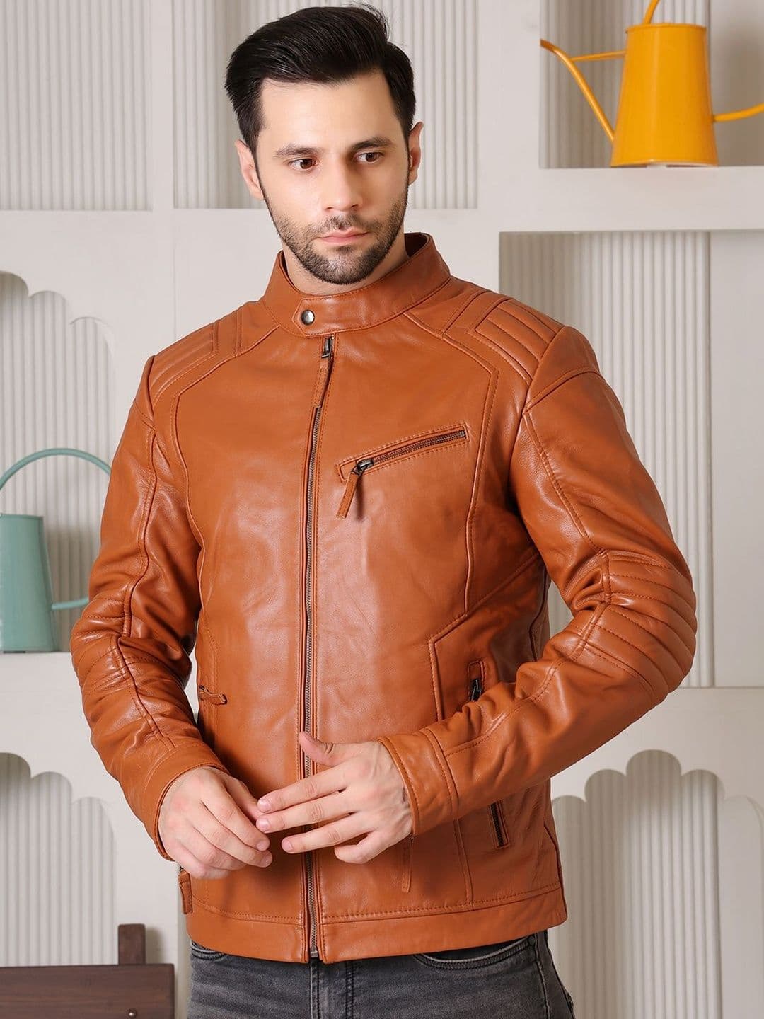 COOL EQUAL Men Leather Water Resistant e-Dry Technology Biker Jacket - view 1