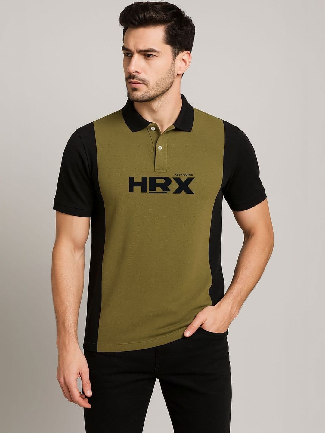 HRX by Hrithik Roshan Men Brand Logo Colourblocked Polo Collar T-shirt - view 1