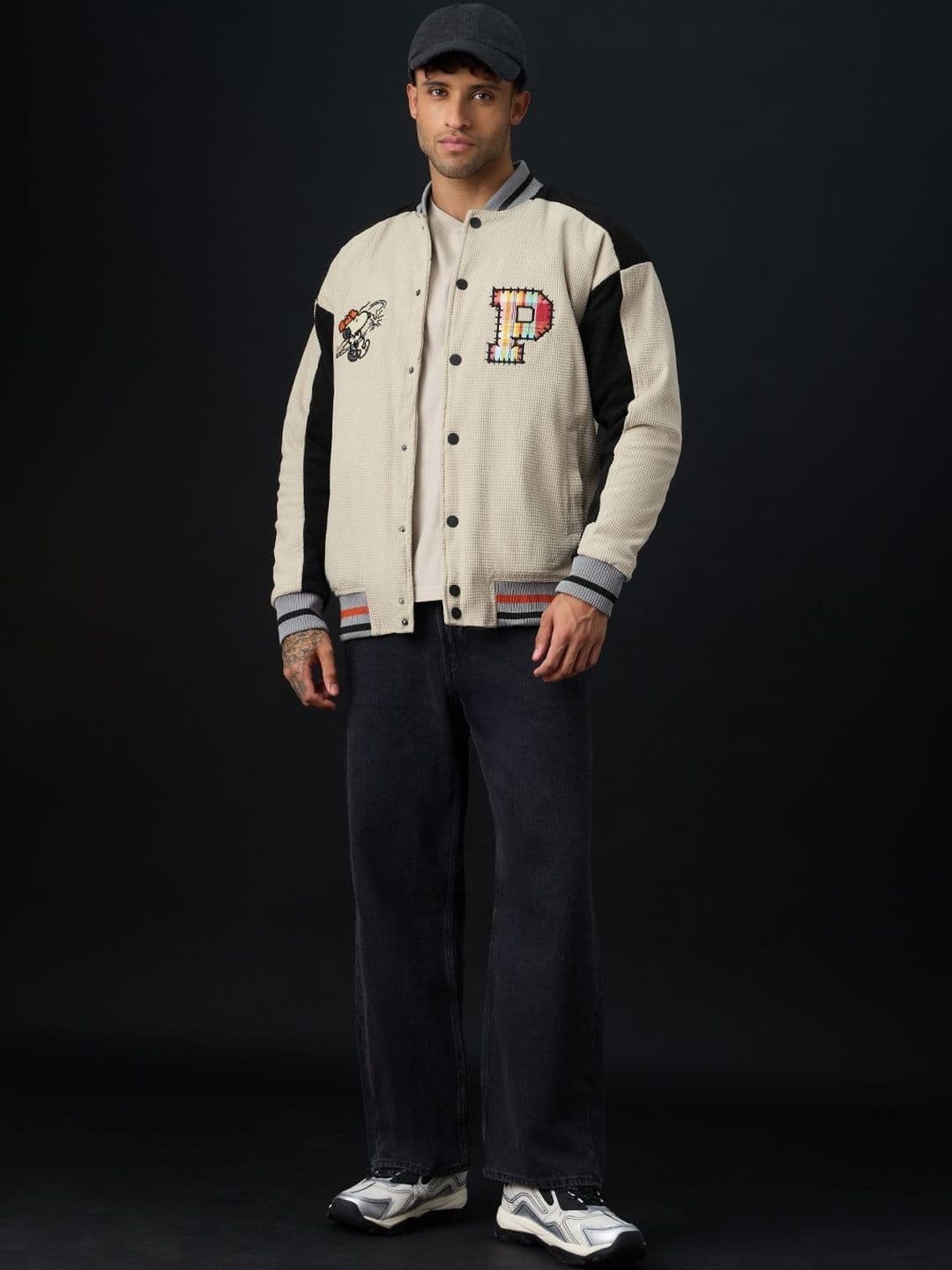 The Souled Store Men Oversized Fit Peanuts Printed Beige Bomber Jackets - view 1