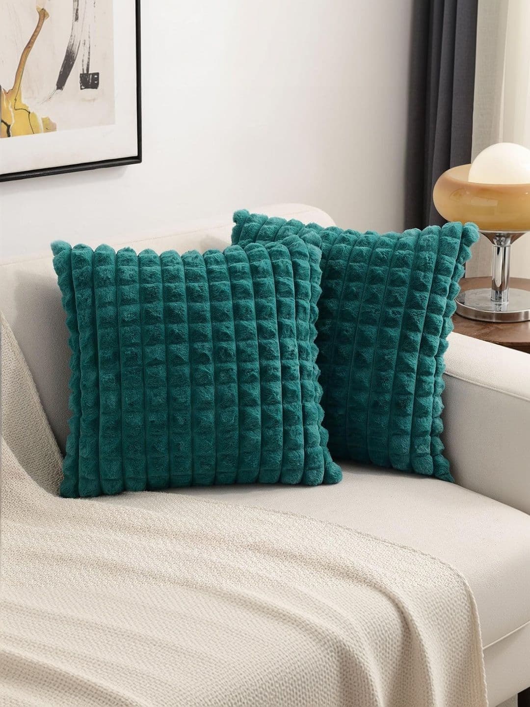 Vinayaka Fab Teal Set of 2 Square Cushion Covers - view 1