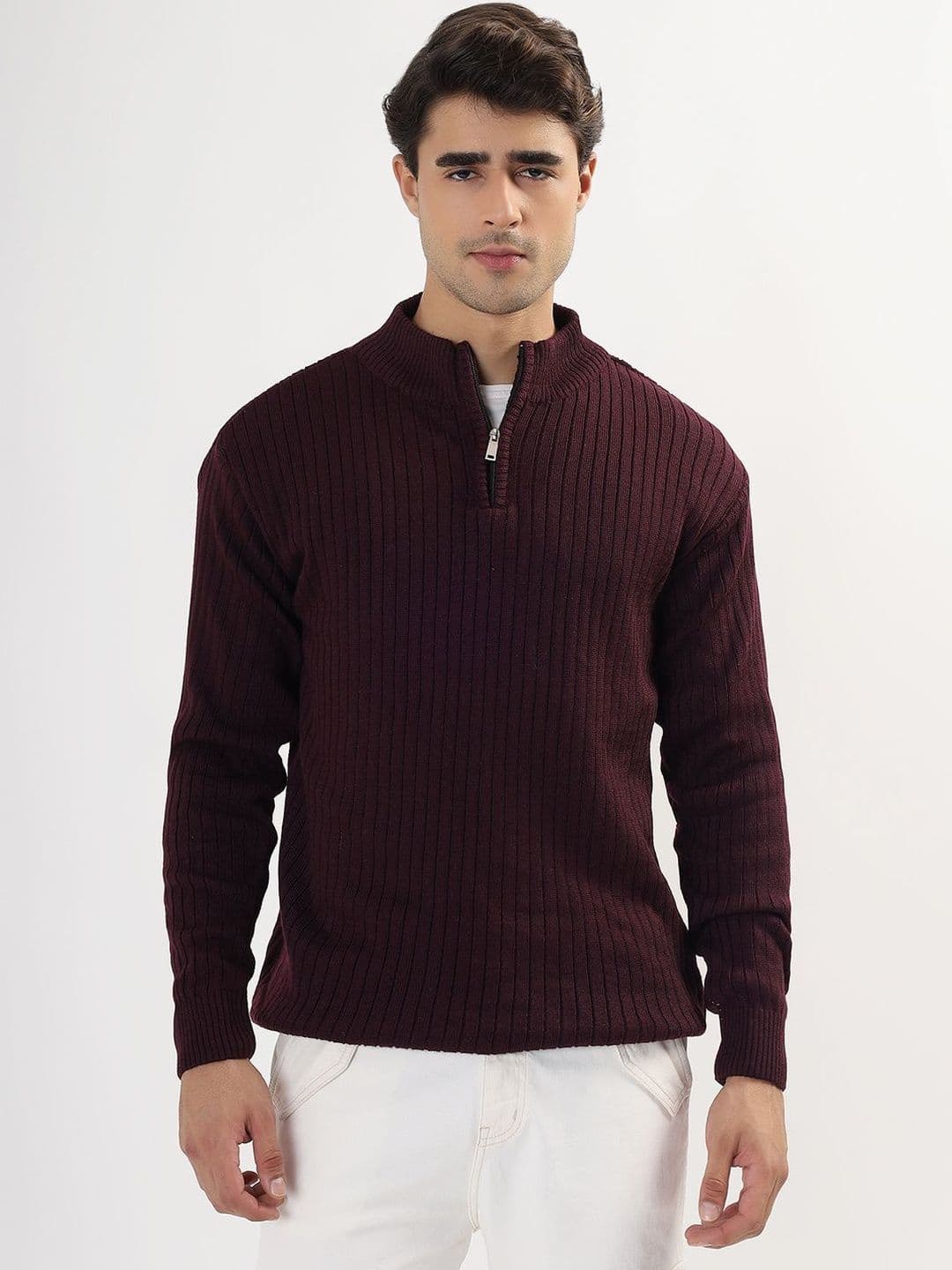 The Roadster Lifestyle Co High Neck Zipper Pullover Sweater - view 1