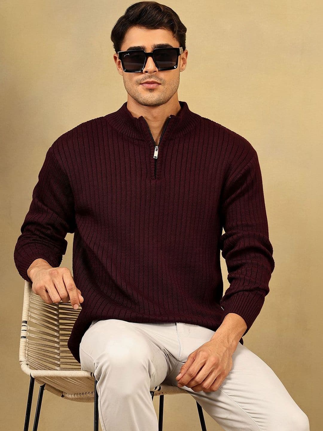 The Roadster Lifestyle Co High Neck Zipper Pullover Sweater - view 1