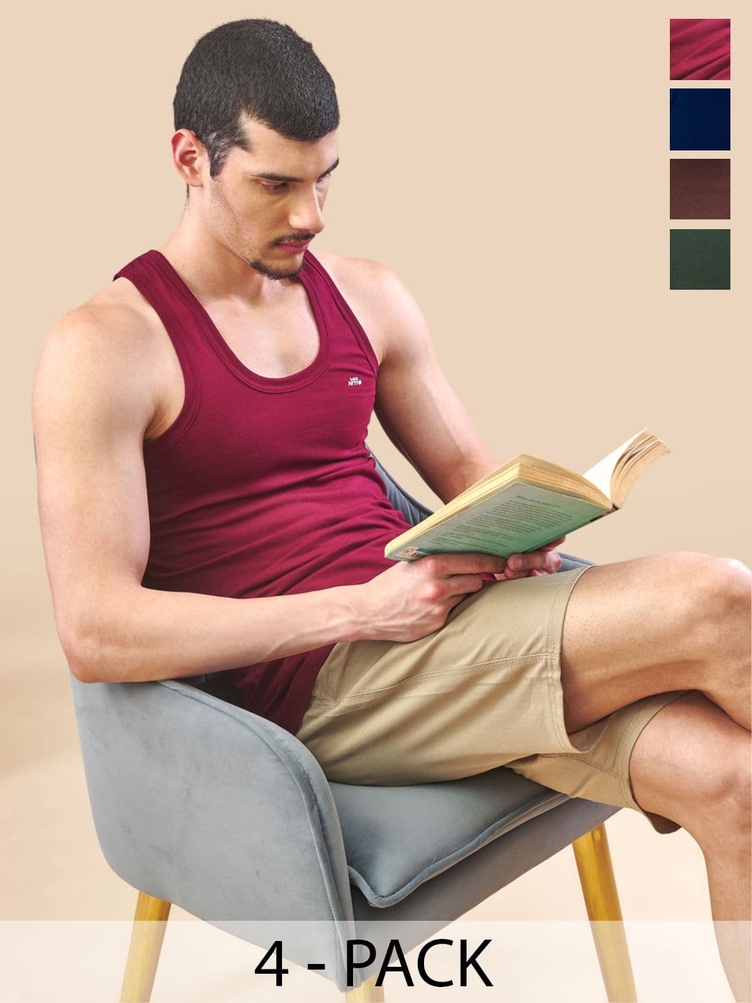 LUX NITRO Pack of 4 Assorted Round Neck Basic Vests - view 1