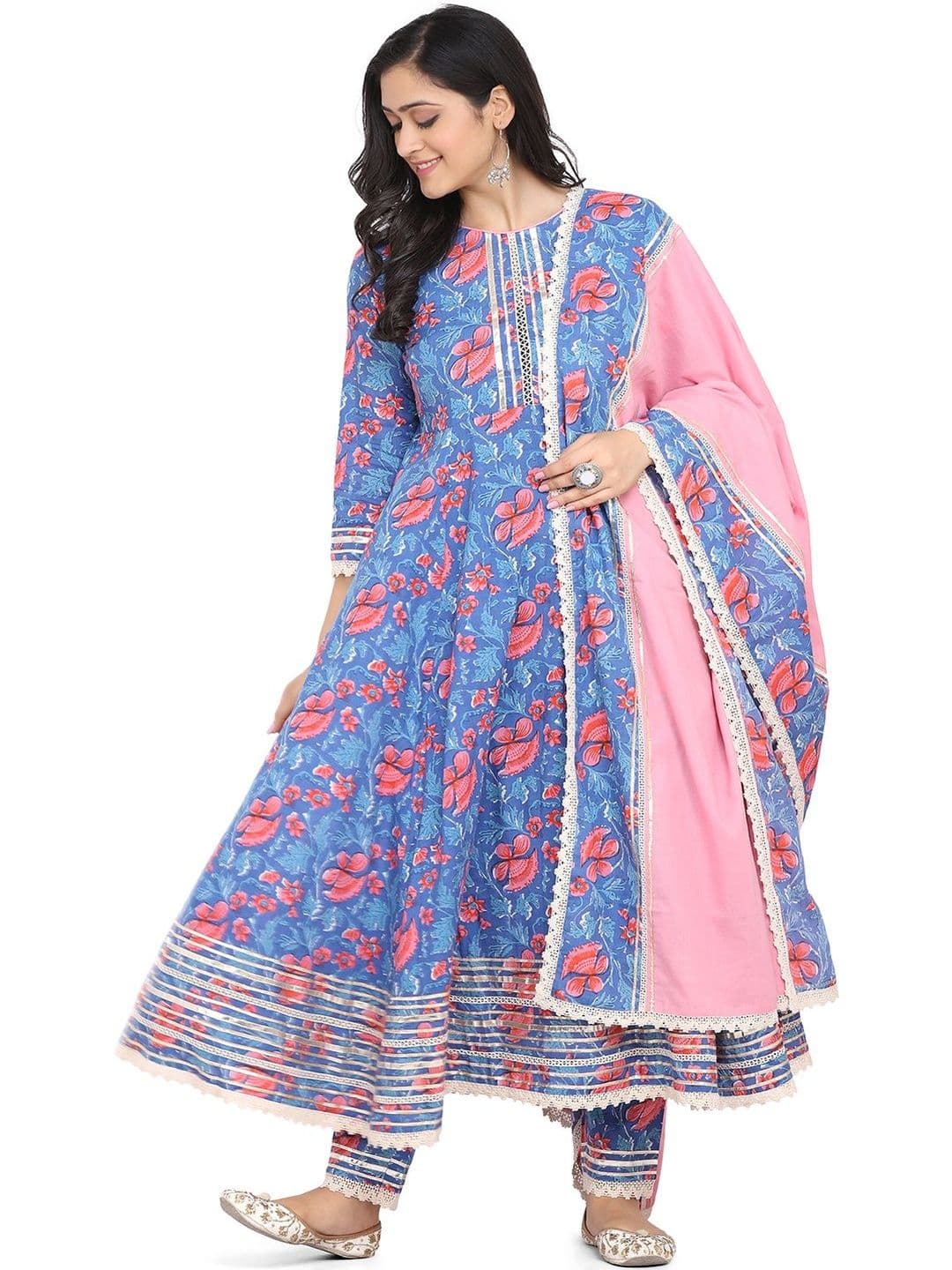 KALINI Floral Printed Cotton Dupatta with Tassles - view 1