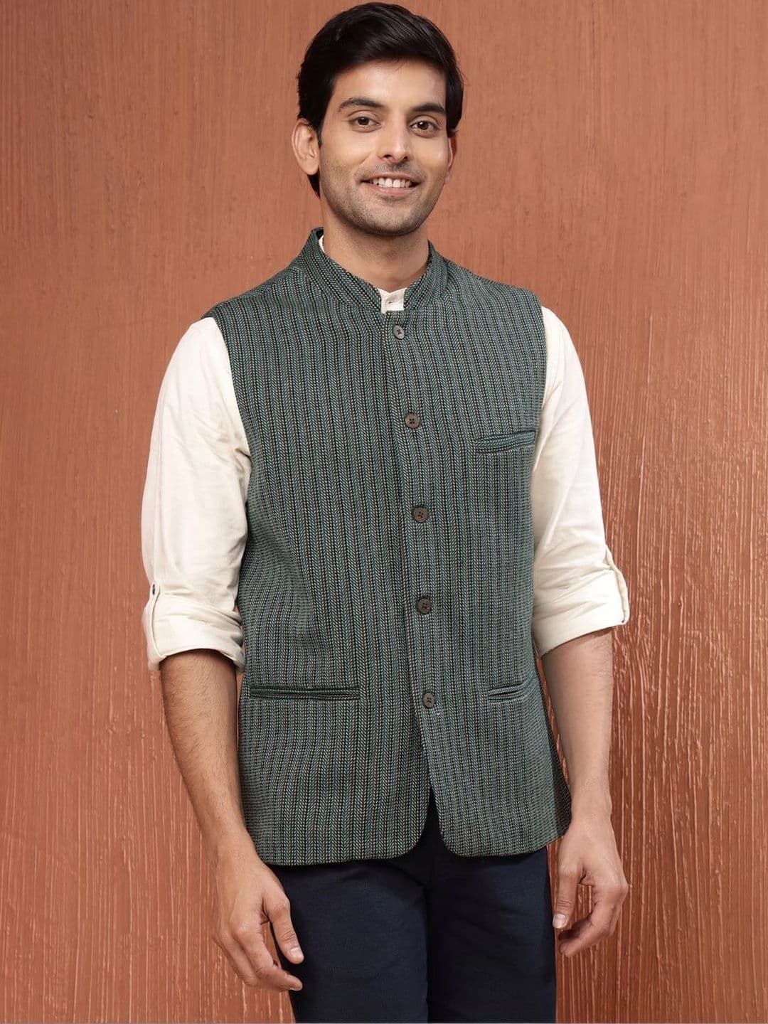 Fabindia Woven Design Pure Wool Woven Nehru Jacket - view 1