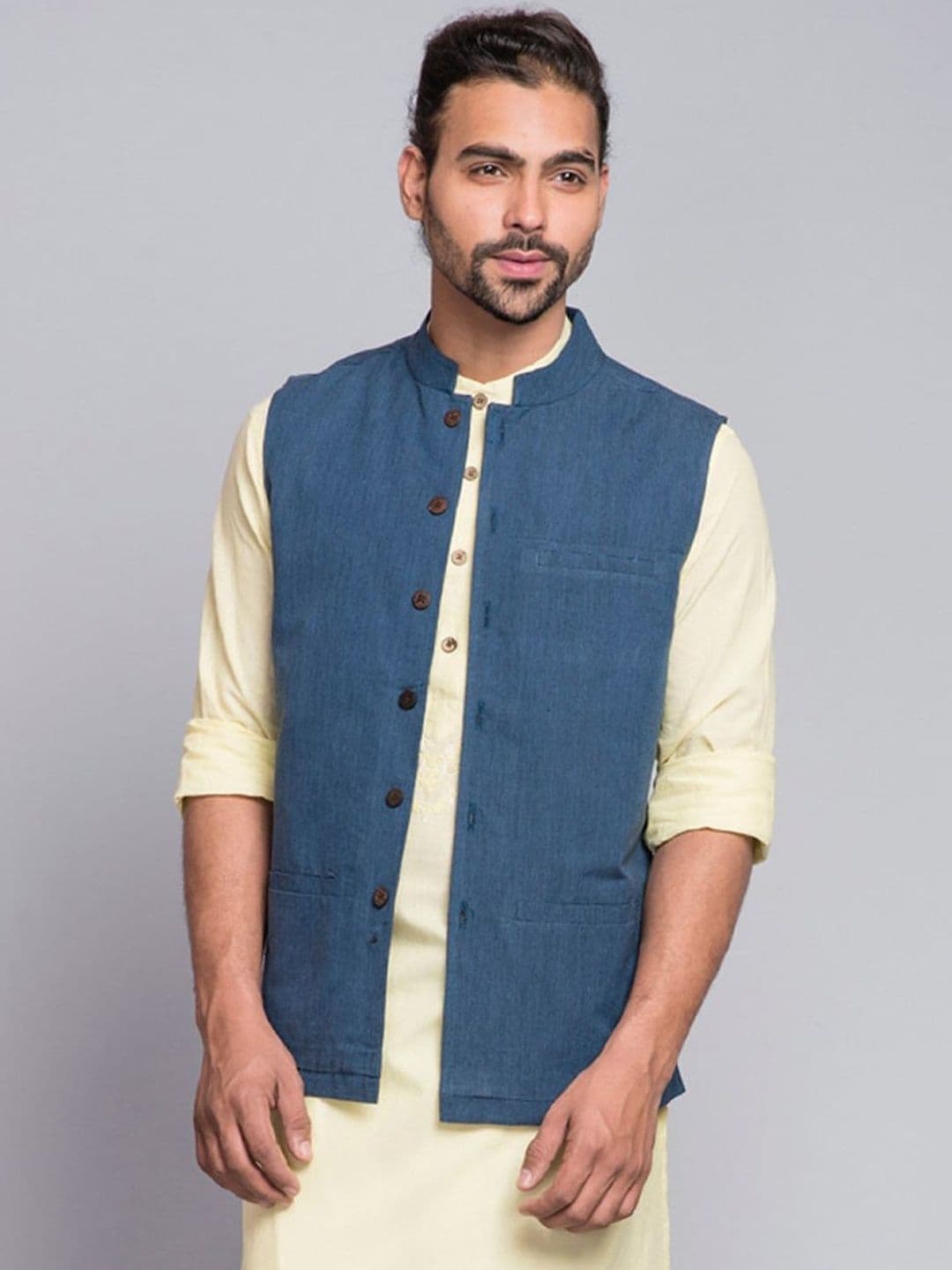 Fabindia Woven Design Pure Cotton Nehru Jacket - view 1
