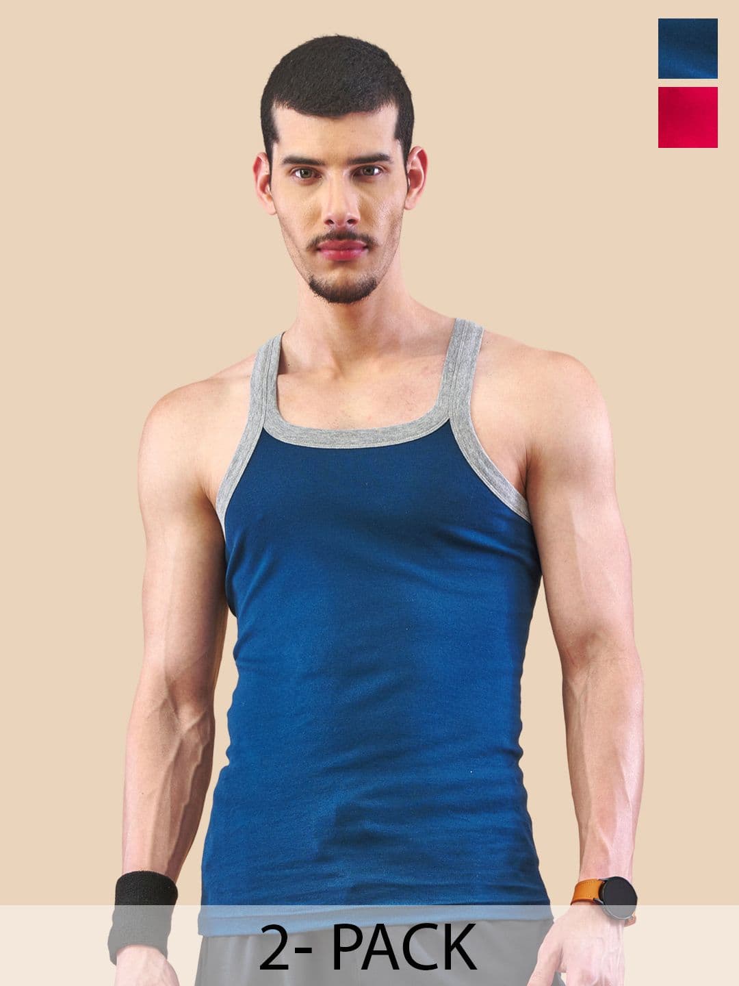 LUX NITRO Pack of 2 Assorted Pure Cotton Gym Vests - view 1