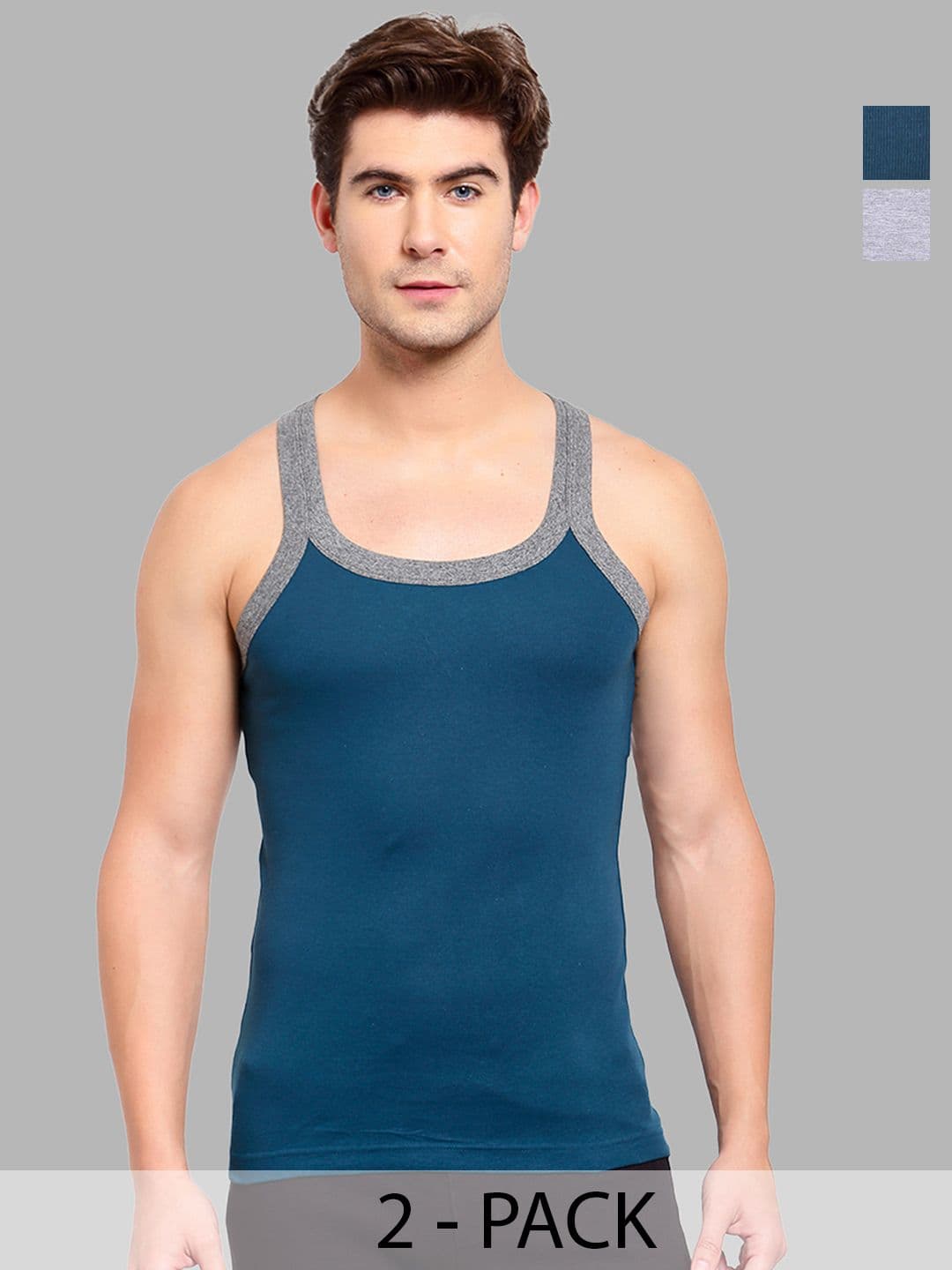 MACHO Pack Of 2 Combed Cotton Assorted Gym Vests - view 1