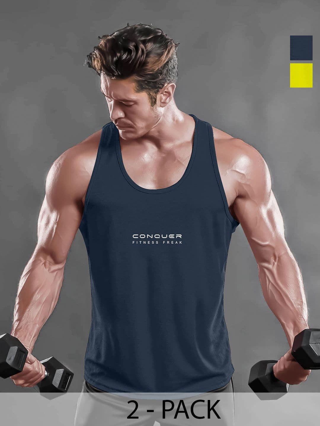 JUMPCUTS Pack Of 2 Printed Scoop Neck Gym Vests - view 1