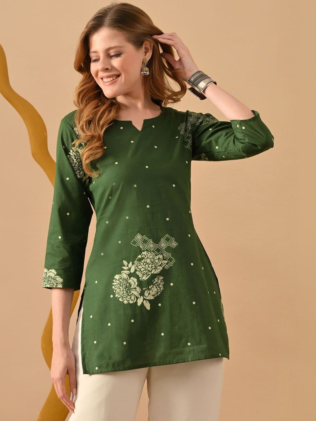 PHYSIL Floral Printed V-Neck Pure Cotton Kurti - view 1