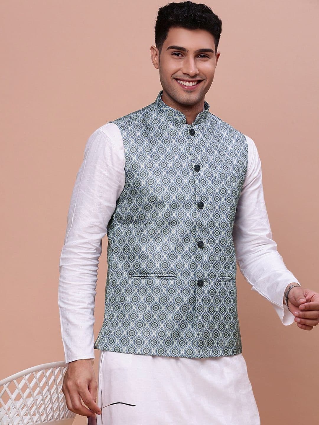 SHOWOFFFF Printed Slim Fit Mandarin Collar Nehru Jacket - view 1