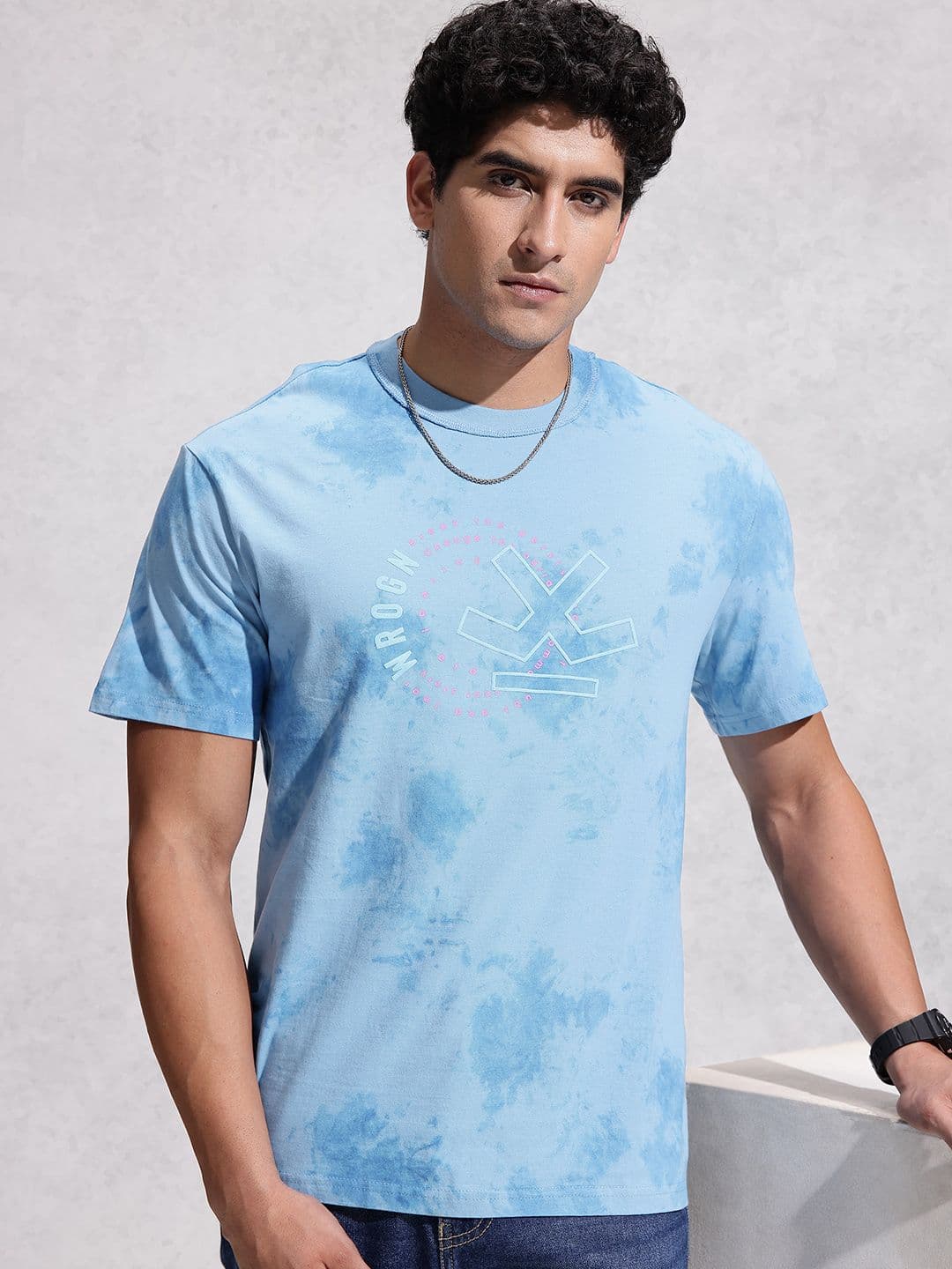 WROGN Oversized Fit Brand Logo Printed Dyed Effect Pure Cotton T-shirt - view 1