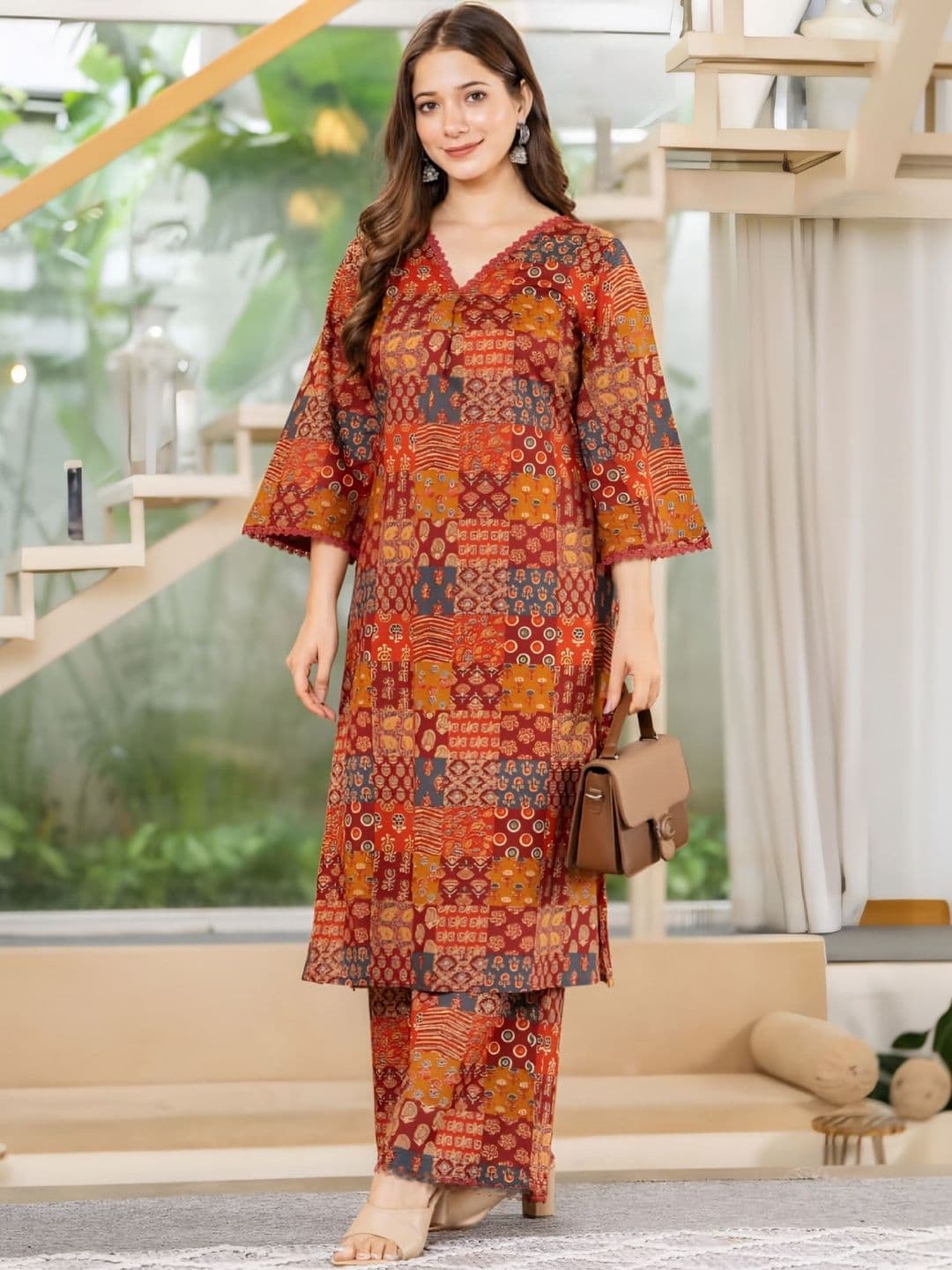 Tabeedah Women Ethnic Motifs Printed Regular Kurta with Trousers - view 1