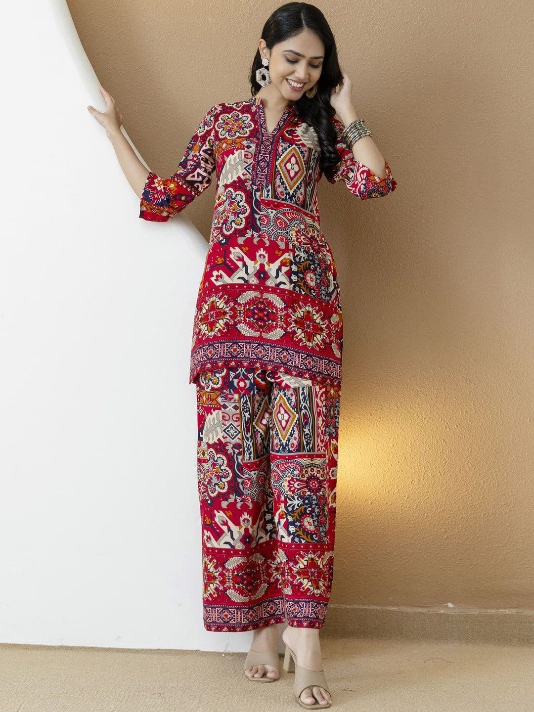 CORSICA Printed Mandarin Collar Tunic & Palazzos Co-Ords - view 1