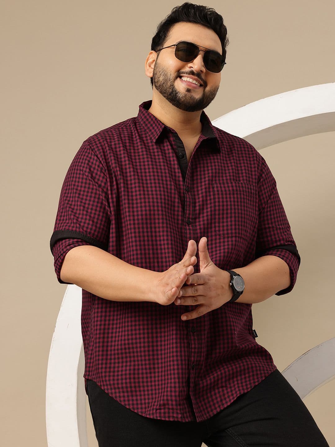 Sztori Plus Size Pure Cotton Checked Comfort Casual Shirt - view 1