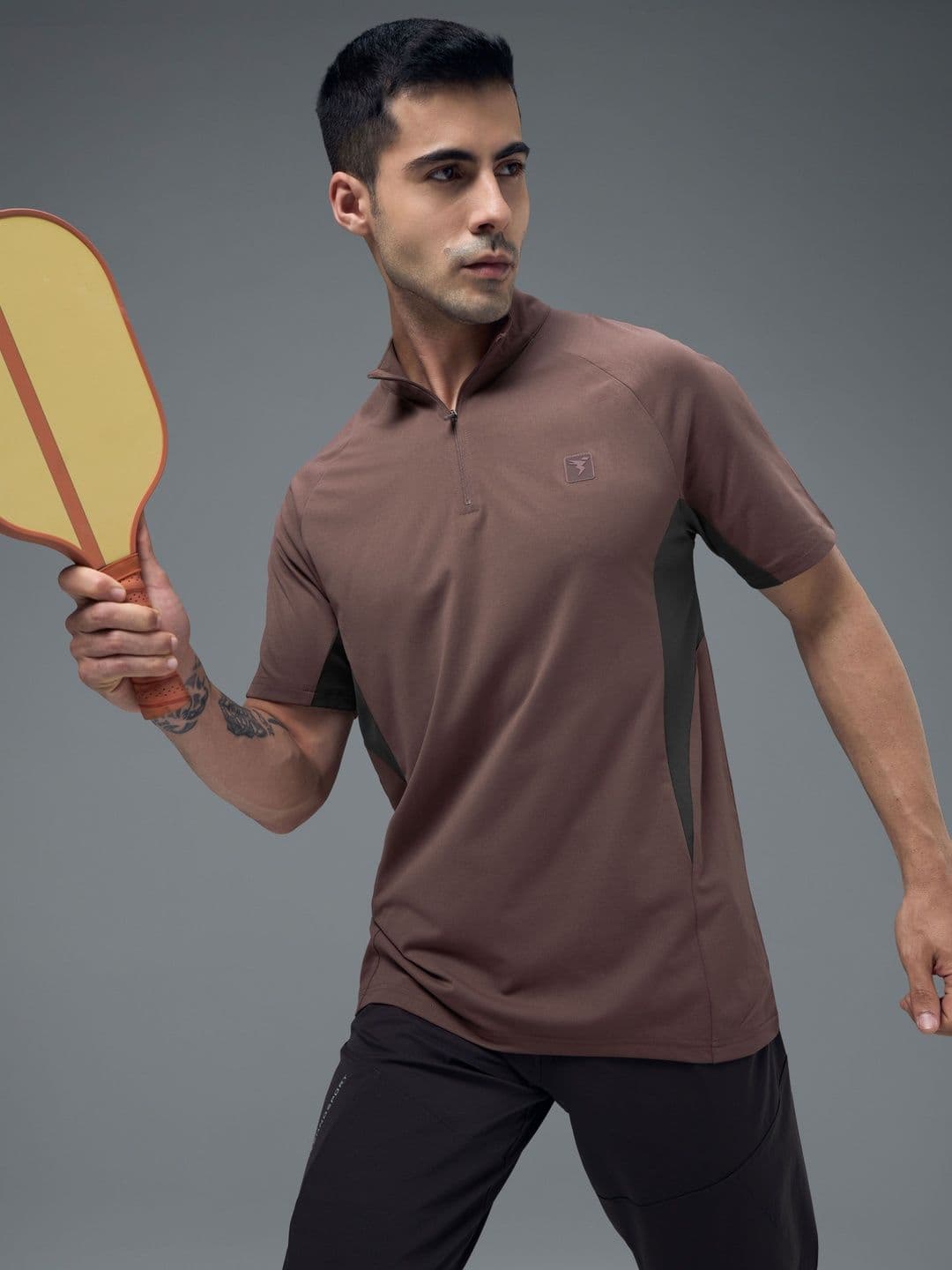 Technosport Men Brand Logo Colourblocked High Neck Anti Static Slim Fit T-shirt - view 1
