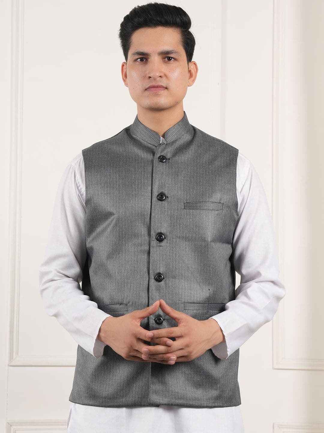 URBAN KANYA Woven Mandarin Collar Nehru Jacket - view 1