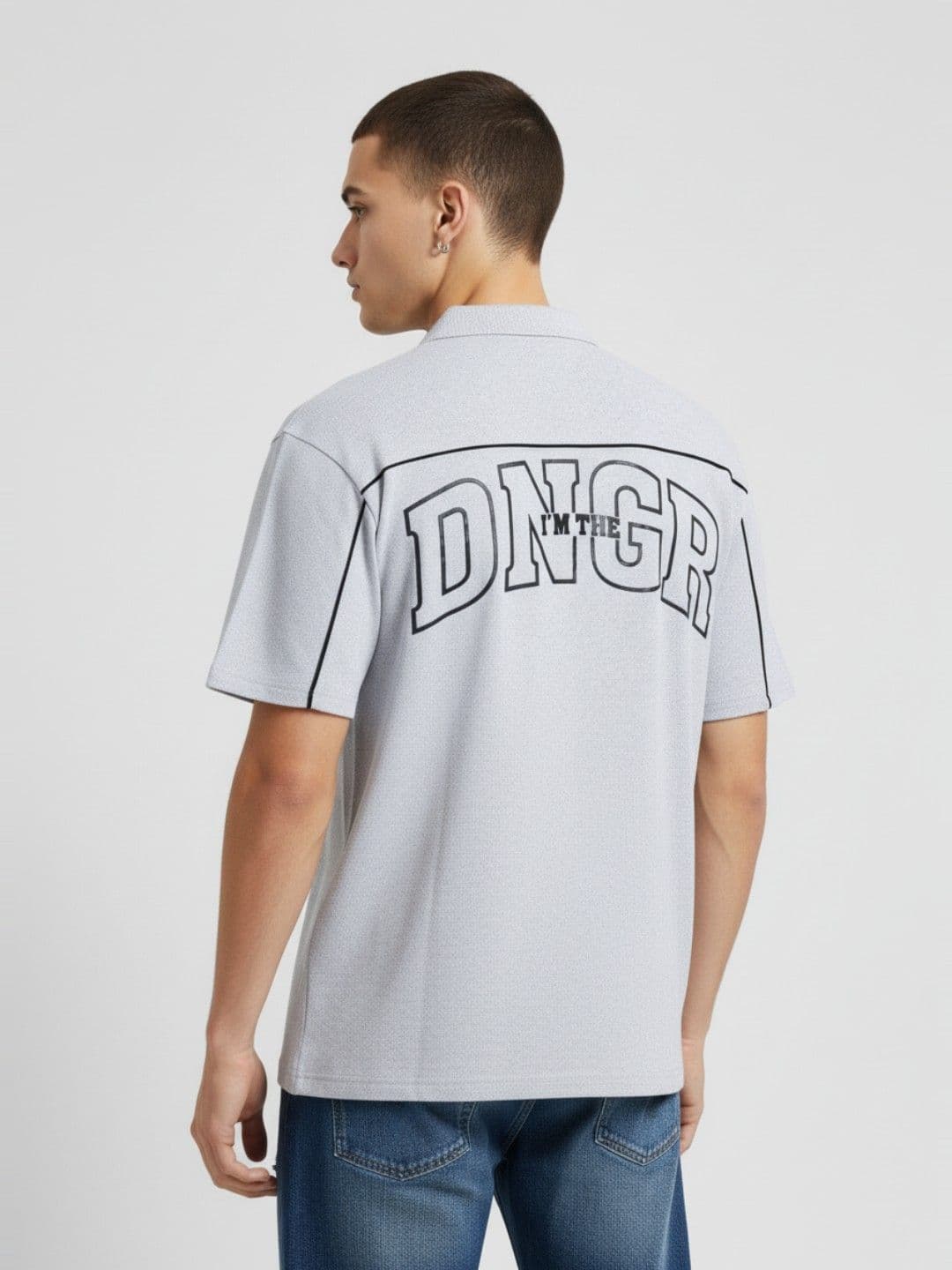 glitchez Relaxed Fit Typography Polo Collar T-shirt - view 1