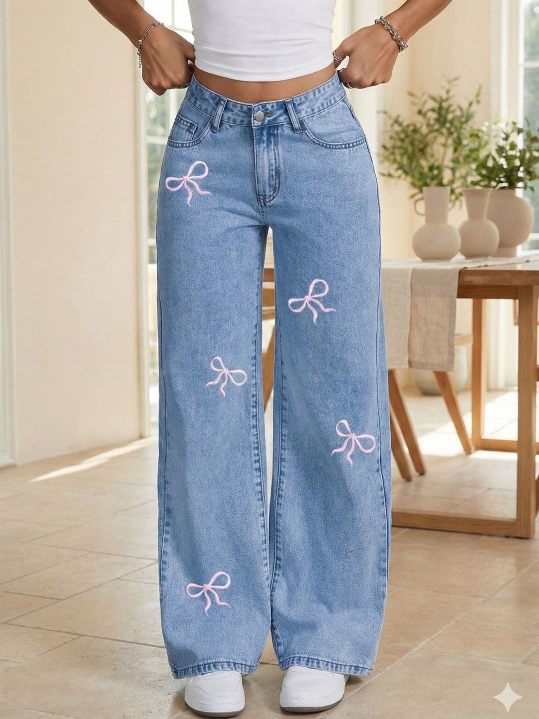 VBEAUTI Women Comfort Wide Leg High-Rise Embroidered Stretchable Jeans - view 1