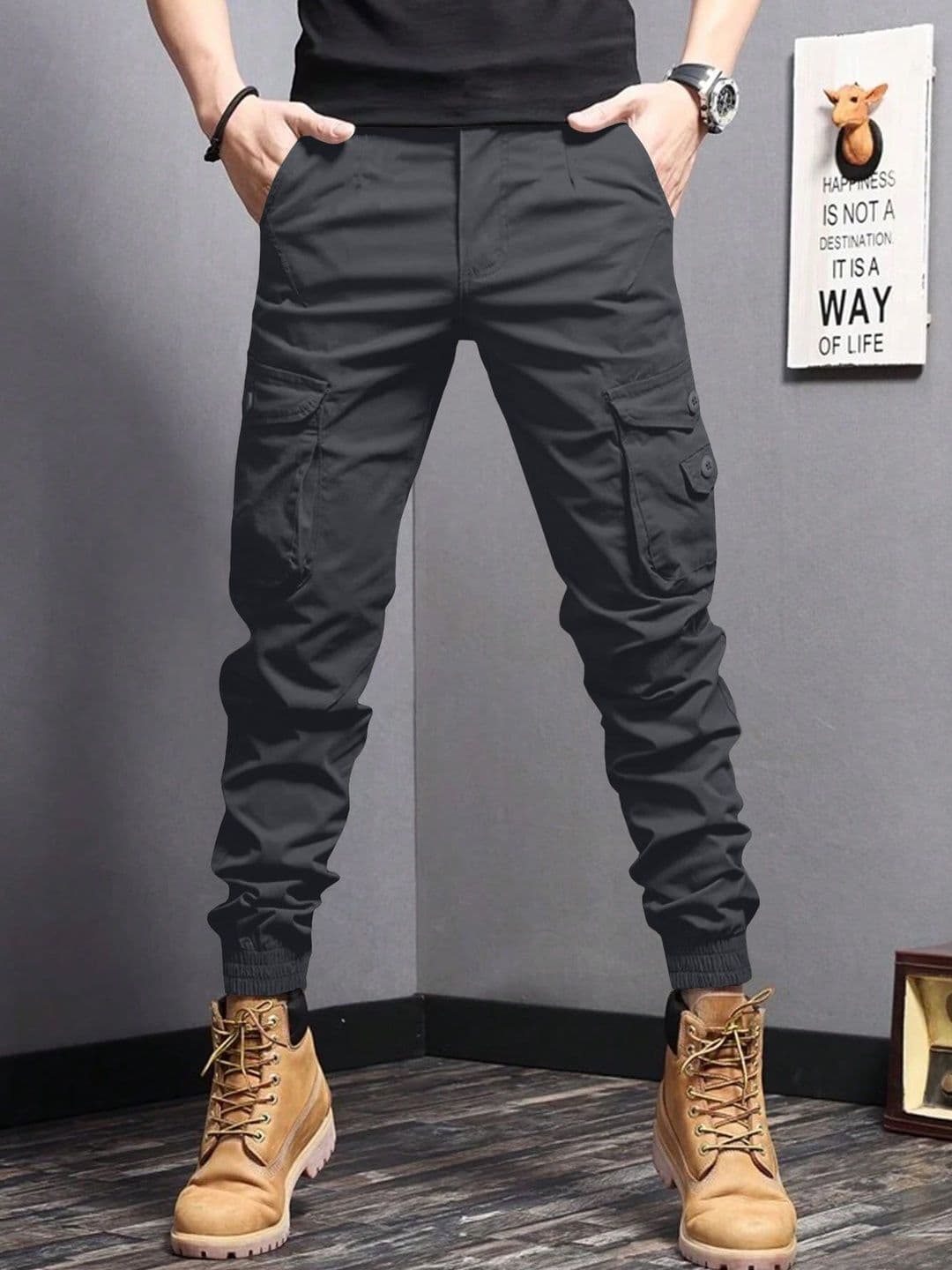 SZN Men High-Rise Easy Wash Cargos Trousers - view 1