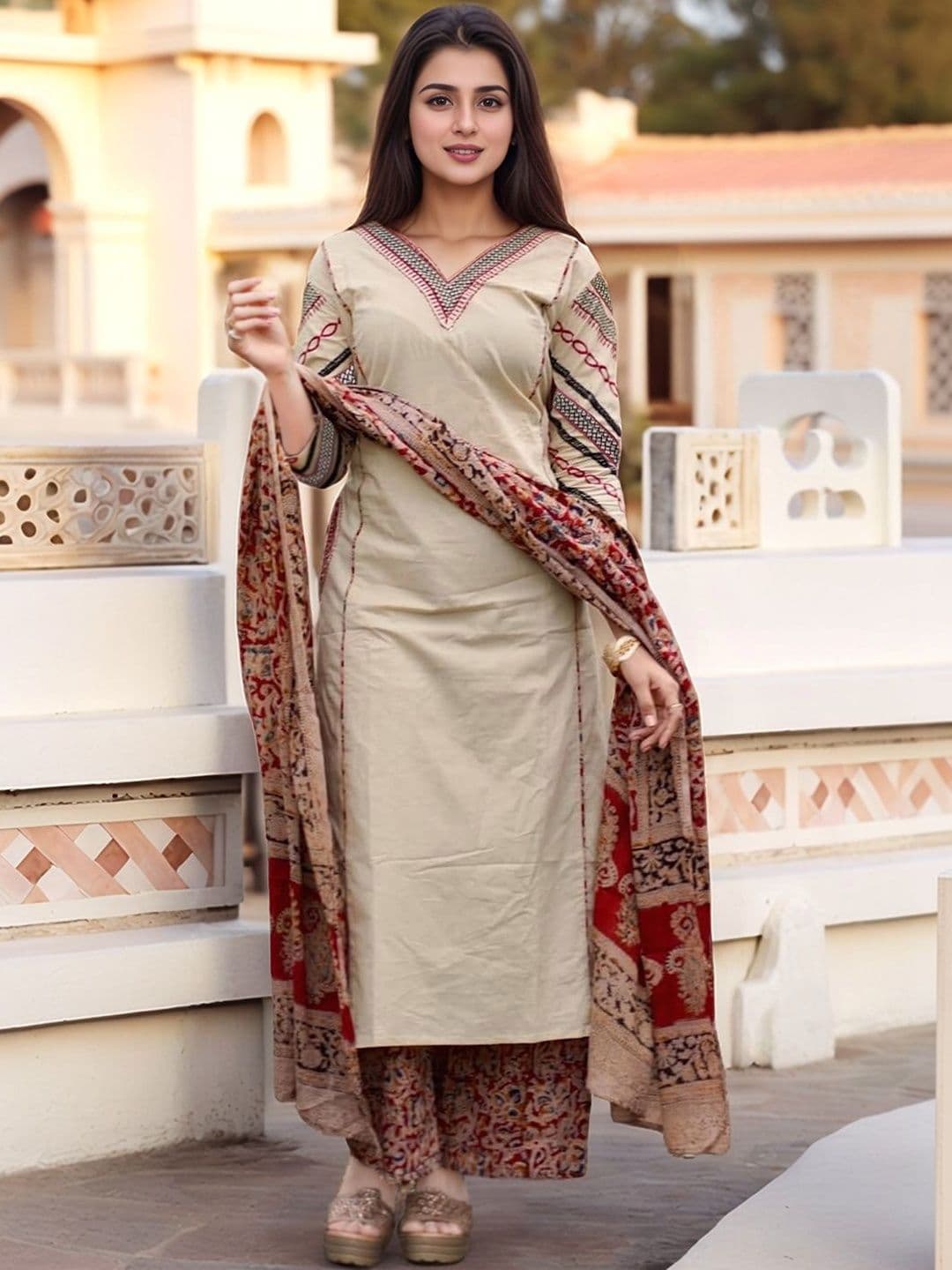SZN Women Ethnic Motifs Regular Thread Work Kurta with Trousers & With Dupatta - view 1