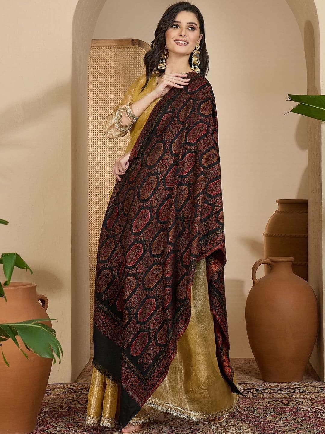 Sangria Ethnic Motifs Woven Design Shawl - view 1
