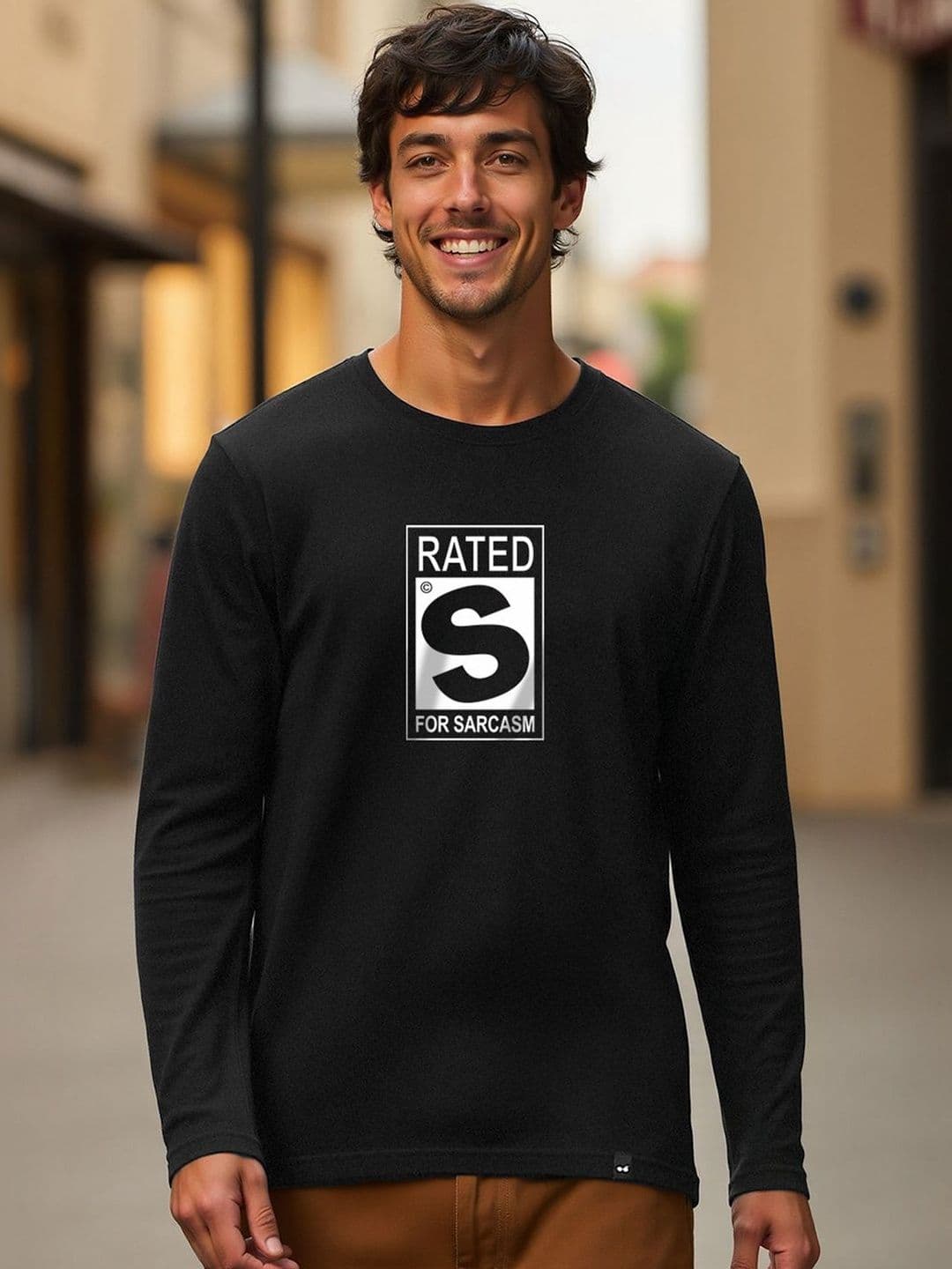 Bewakoof Men Jet Black Rated S For Sarcasm Typography T-shirt - view 1