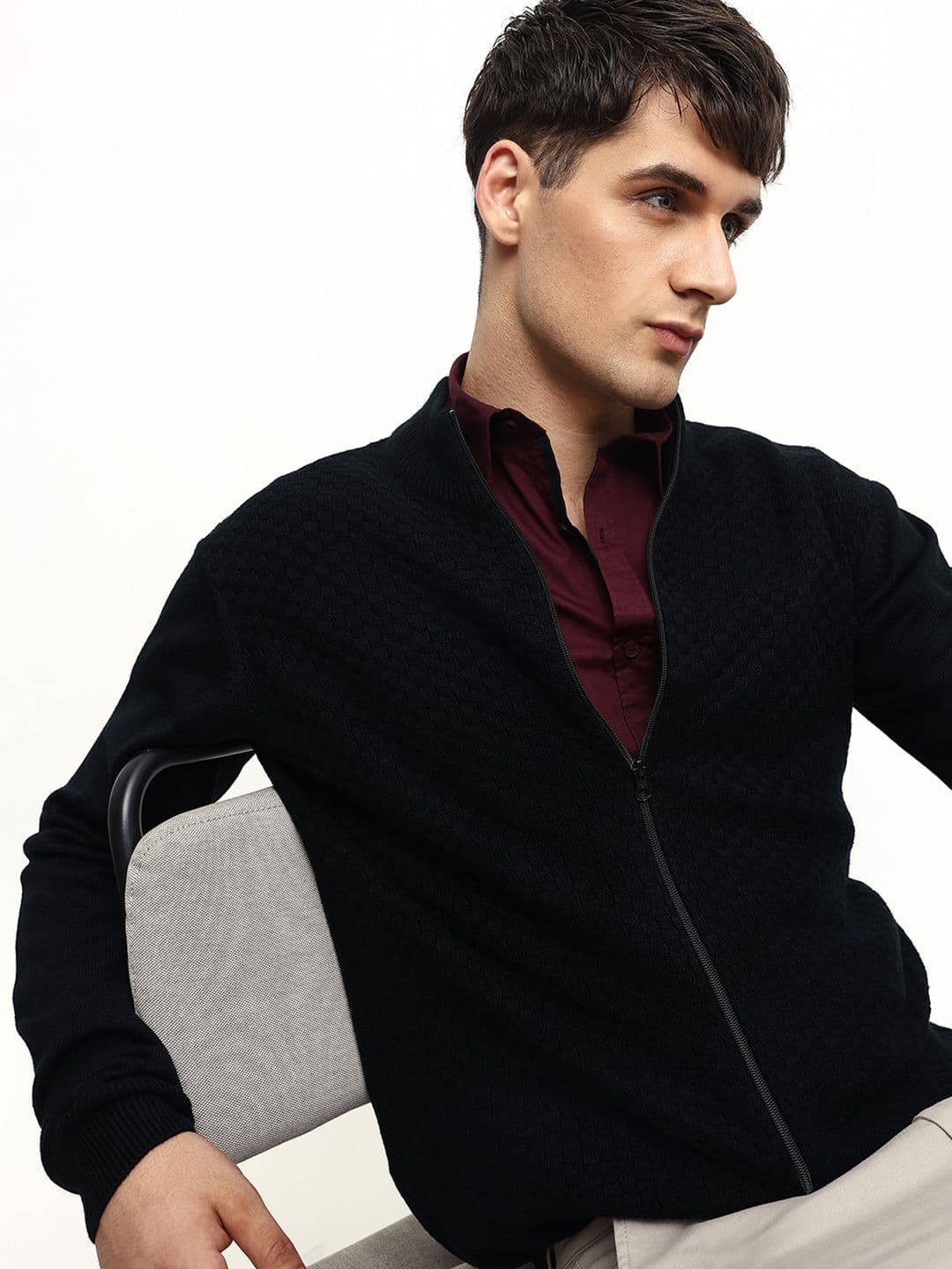 Dennis Lingo Mock Collar Long Sleeves Acrylic Cardigan Sweater - view 1