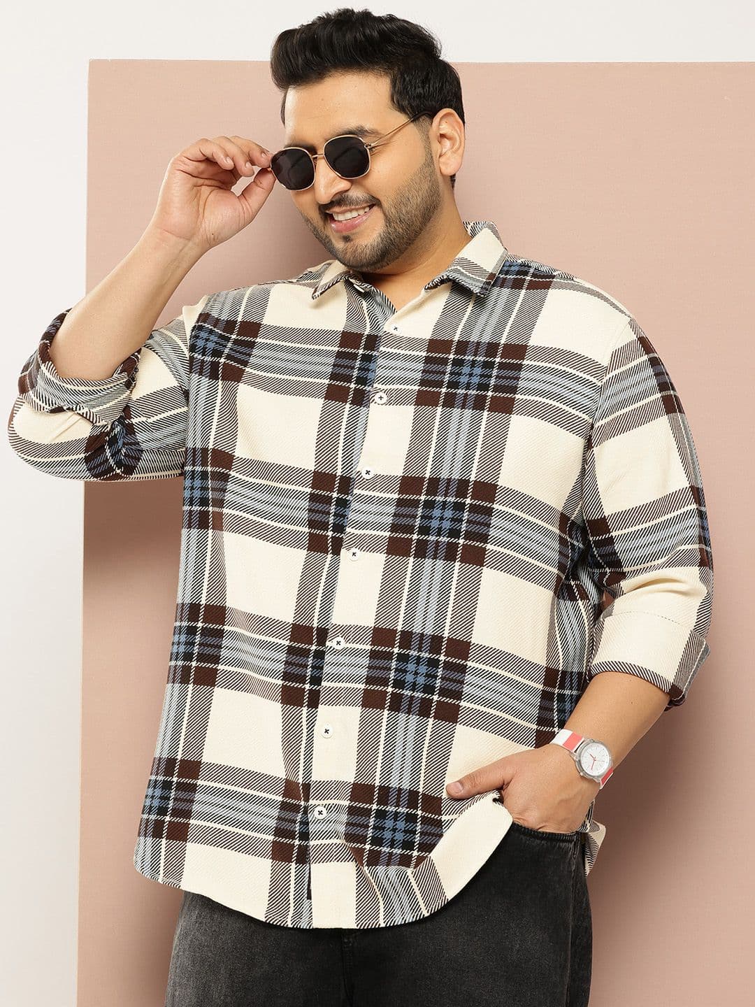 Thomas Scott Plus Size Cotton Premium Checked Casual Shirt - view 1