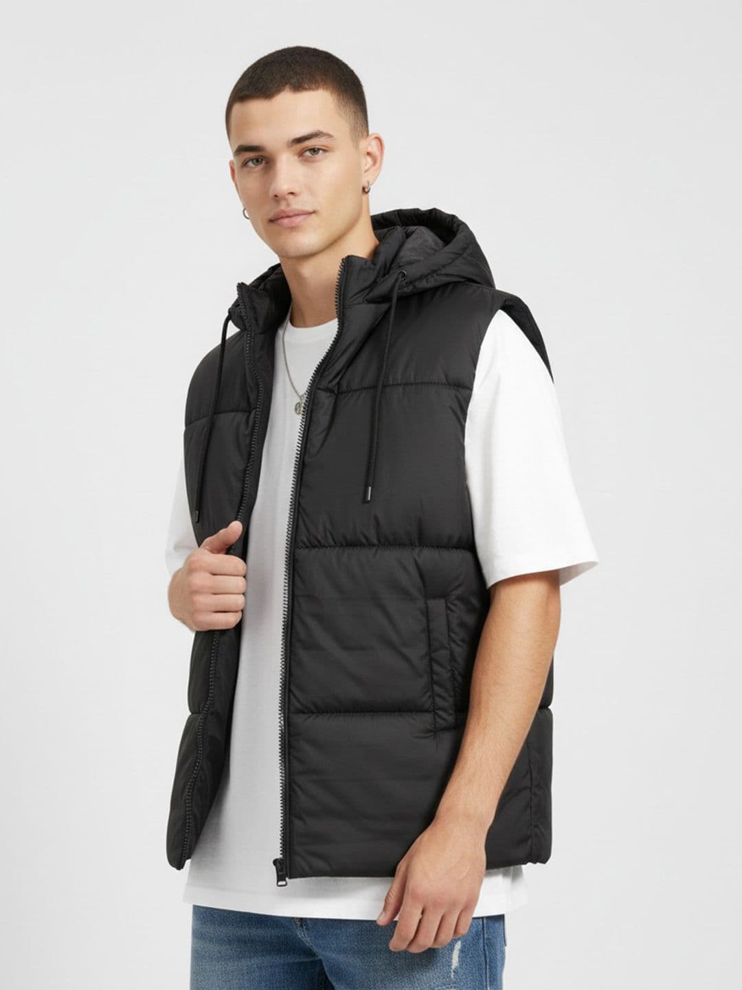 glitchez Hooded Gilet Puffer Jacket - view 1