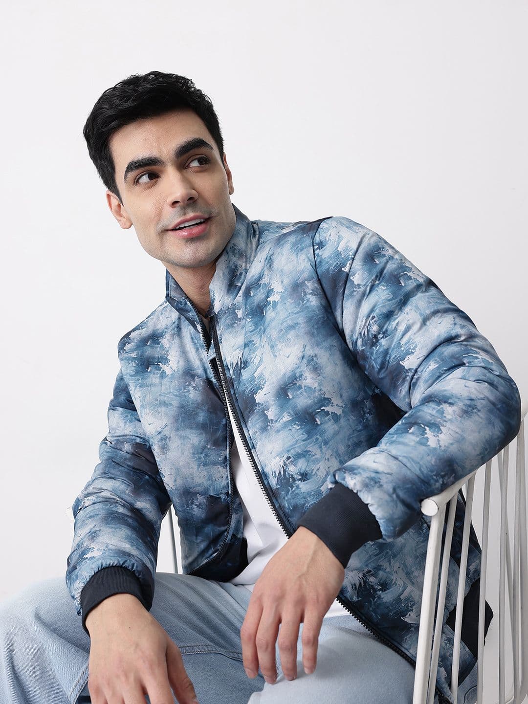 Mast & Harbour Abstract Print Mock Collar Padded Bomber Jacket - view 1