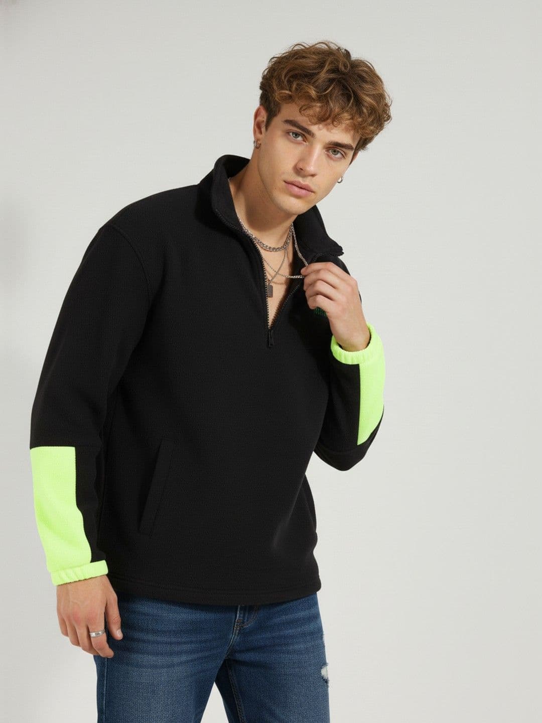 glitchez Colourblocked Sleeves Fleece Windcheater Jacket - view 1