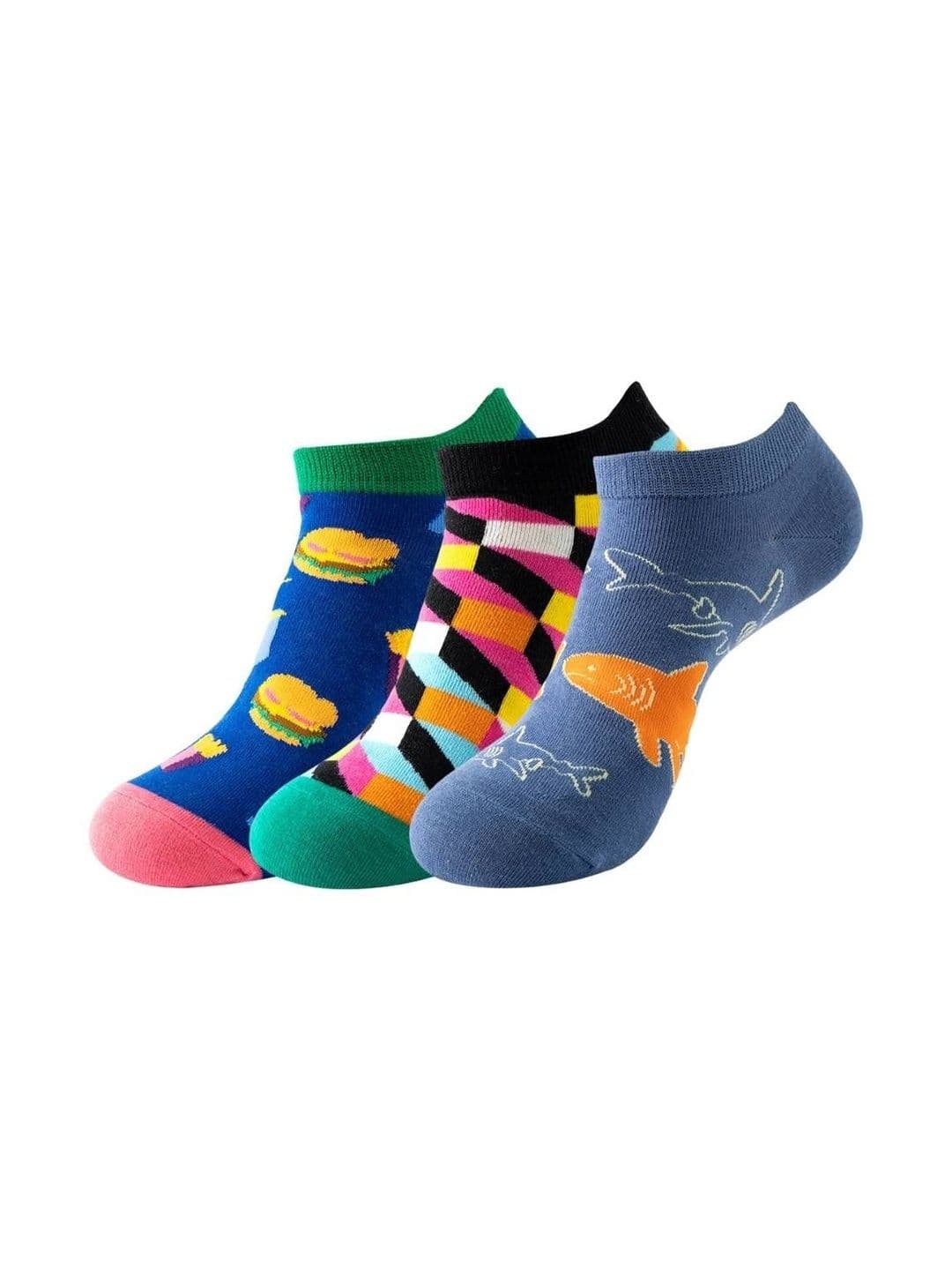 The Tie Hub Unisex Pack of 3 Patterned Pure Cotton Ankle Length Socks - view 1