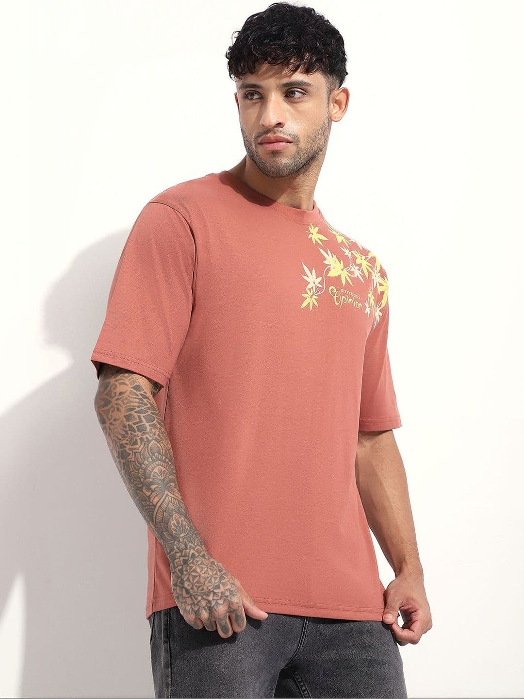 Difference of Opinion Men Embroidered Round Neck Oversized T-shirt - view 1