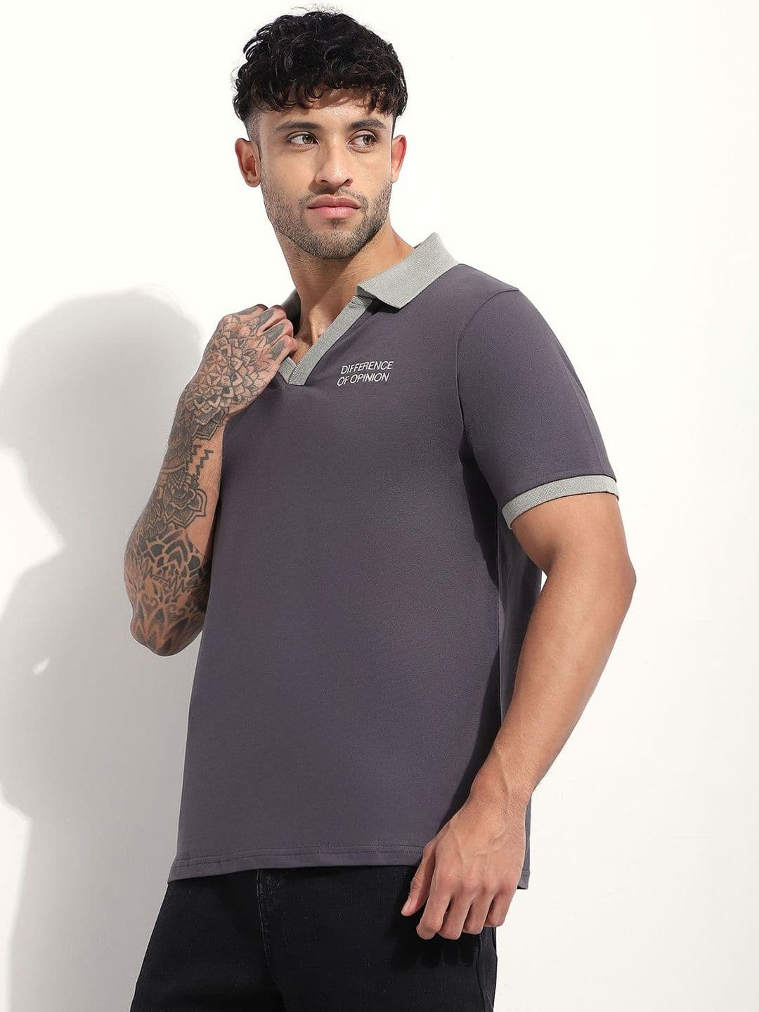 Difference of Opinion Men Embroidered Polo Collar Relaxed Fit Tshirts - view 1