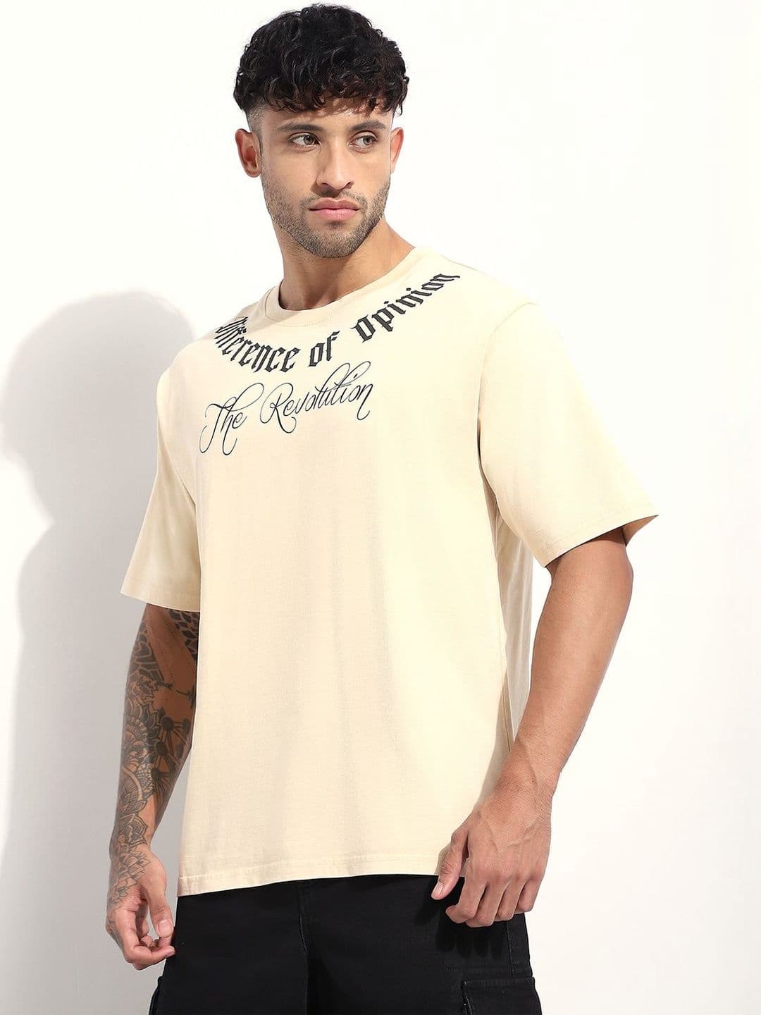 Difference of Opinion Men Embroidered Round Neck Oversized T-shirt - view 1