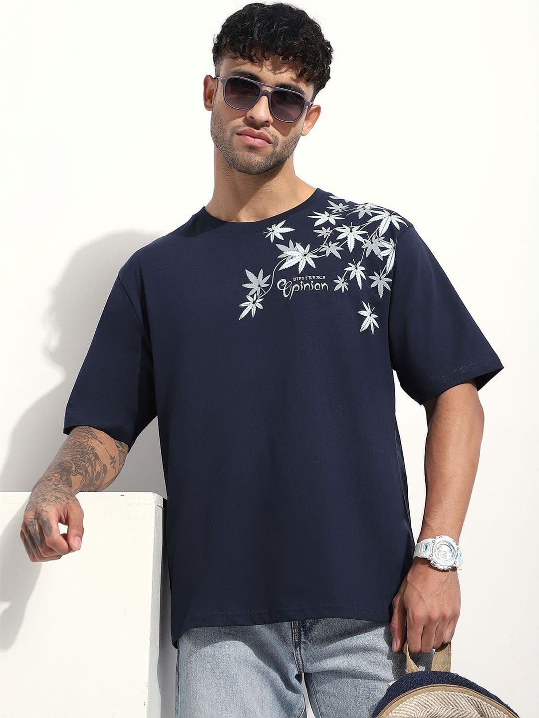 Difference of Opinion Men Embroidered Round Neck Oversized T-shirt - view 1