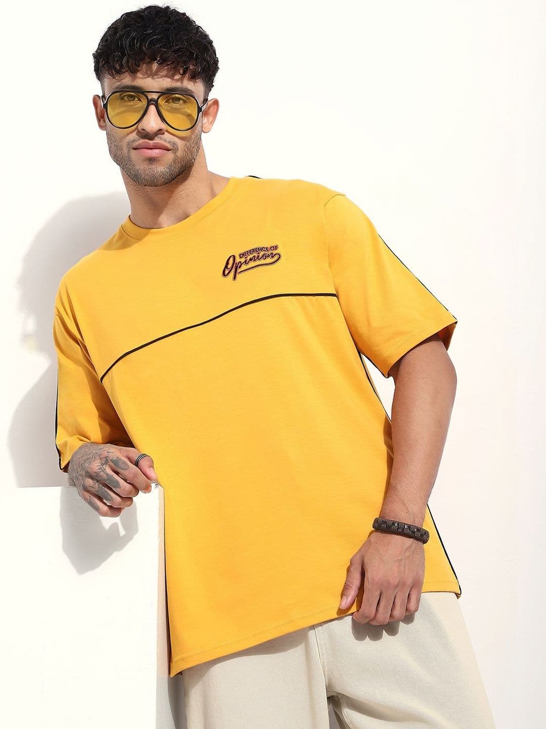 Difference of Opinion Men Embroidered Round Neck Oversized T-shirt - view 1