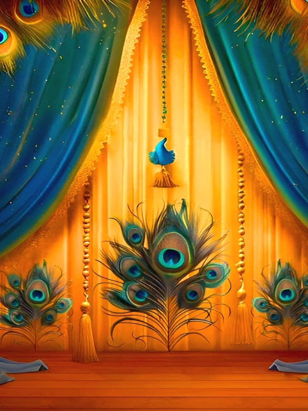 Backdropon Blue Peacock Feathers Decoration Design Rectangular Backdrop Festive Decor - view 1