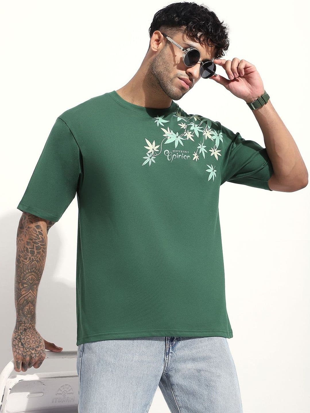 Difference of Opinion Men Embroidered Round Neck Oversized T-shirt - view 1