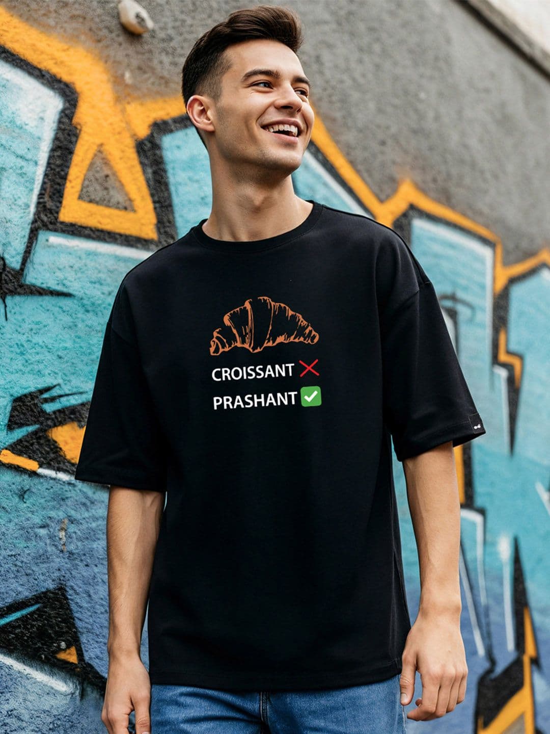 Bewakoof Men's Black Prashant Graphic Printed Oversized T-shirt - view 1