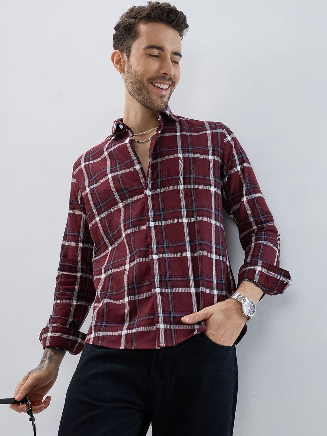 VASTRADO Men Classic Slim Fit Tartan Checks Checked Casual Shirt - view 1