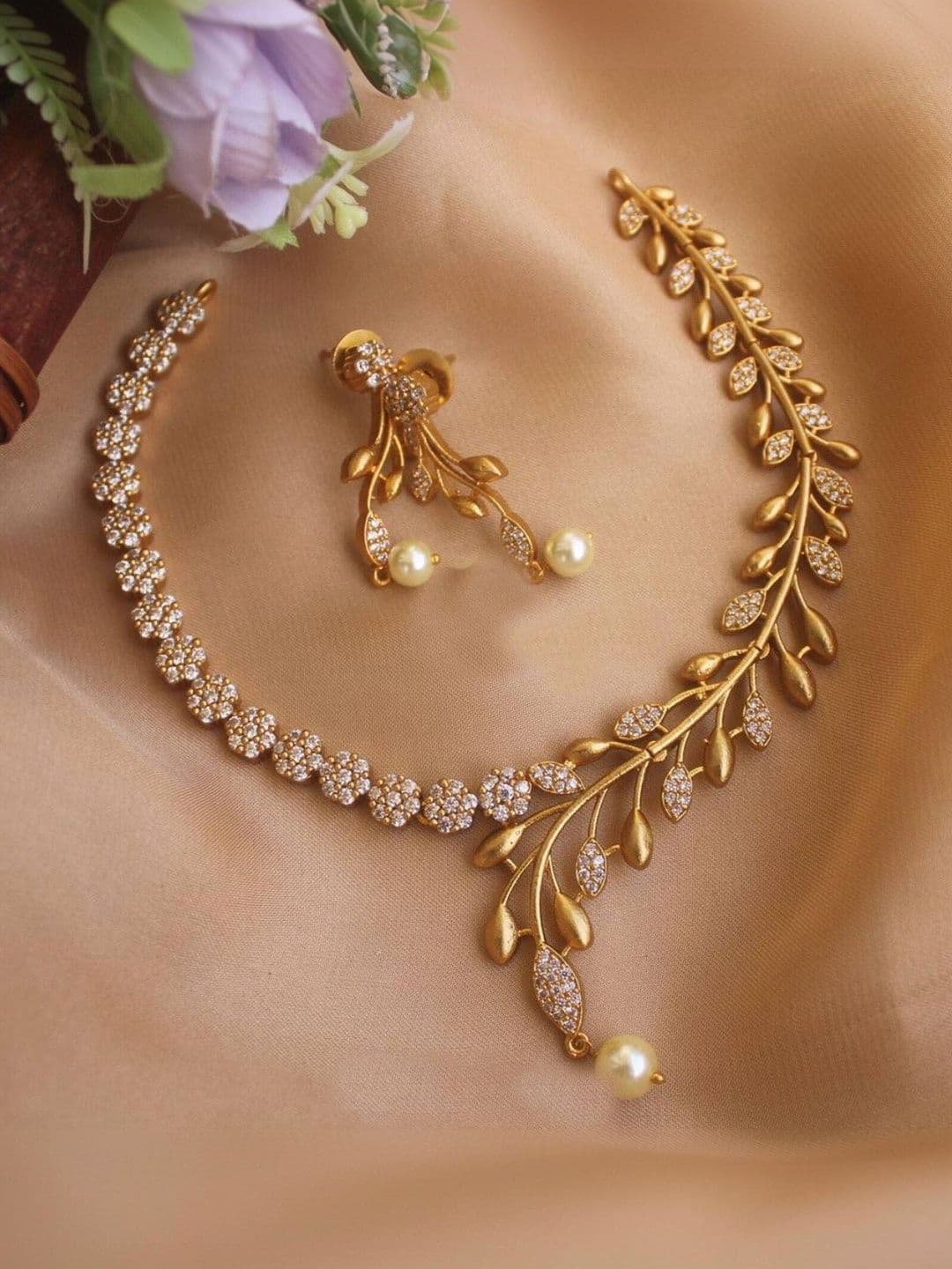TEEMEX Gold-Plated Stone-Studded Jewellery Set - view 1