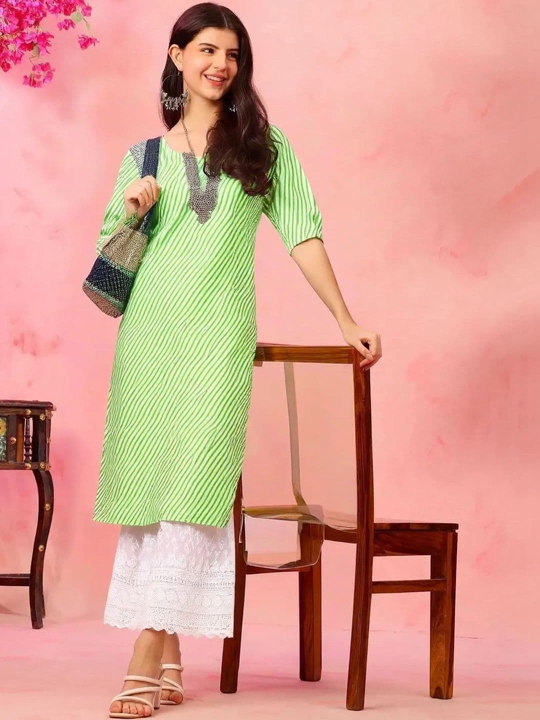 arangya Women Pack of 3 Leheriya Printed Crepe Kurta - view 1