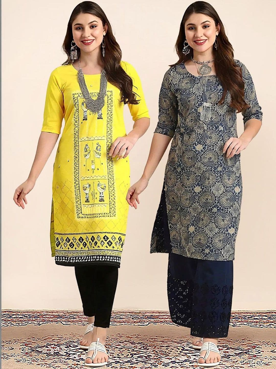 arangya Women Pack Of 2 Ethnic Motifs Printed Indie Prints Crepe Kurta - view 1