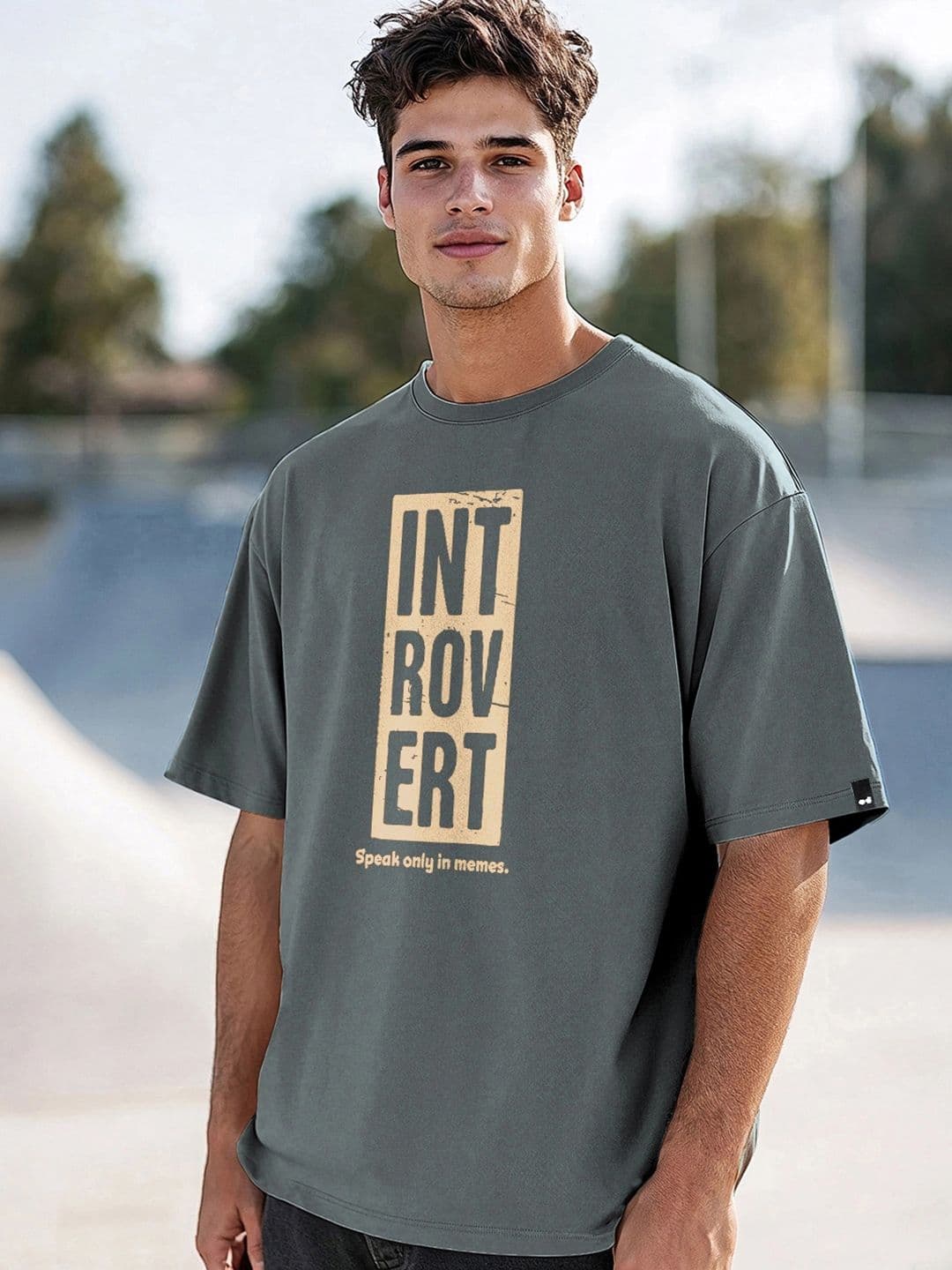 Bewakoof Men Typography Printed Round Neck Cotton Oversized T-shirt - view 1