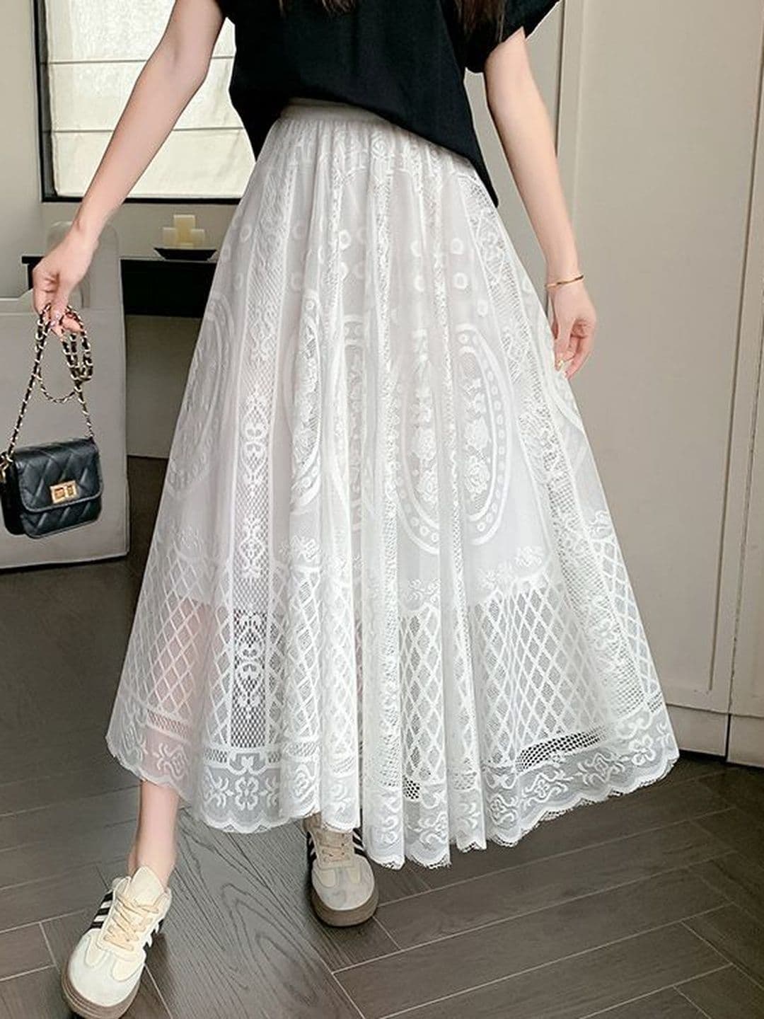 StyleCast x Revolte Self Design Flared Maxi Skirts - view 1