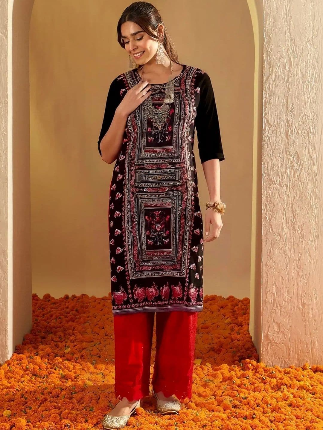 arangya Women Pack Of 3 Ethnic Motifs Printed Indie Prints Crepe Kurta - view 1