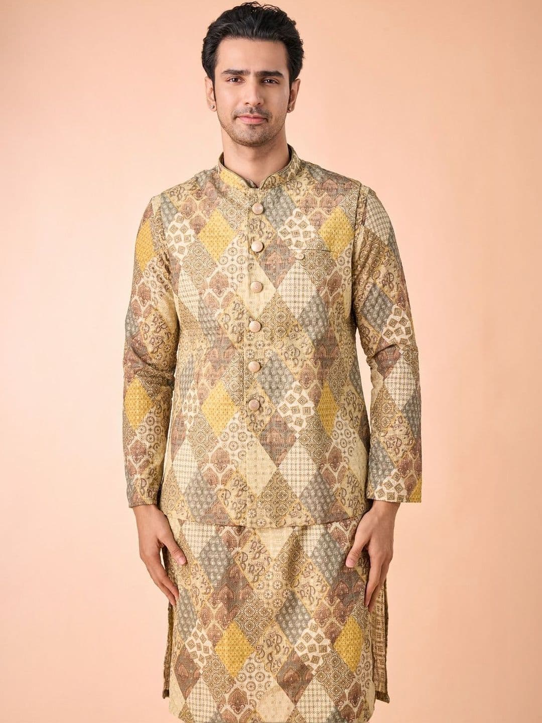 Manyavar Printed Woven Nehru Jackets - view 1